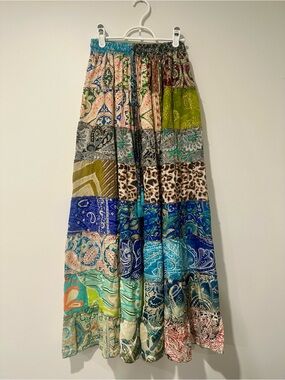 Recycled Sari Patchwork Bohemian Fairycore Full Skirt With Tassels